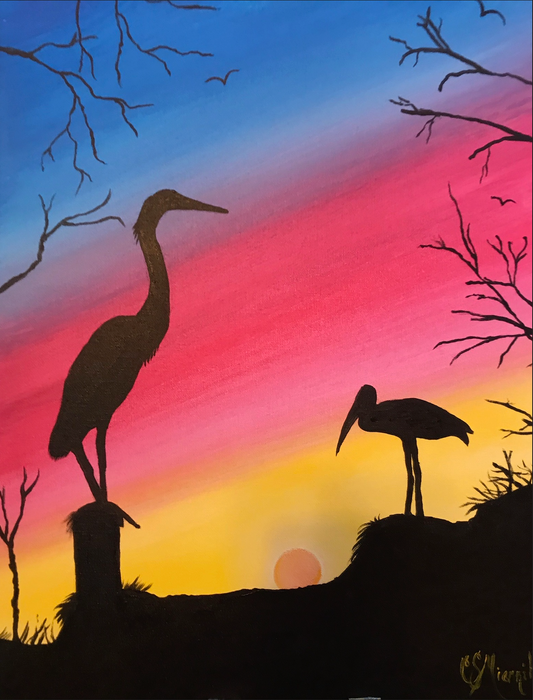 Cranes in a Southern Sunset